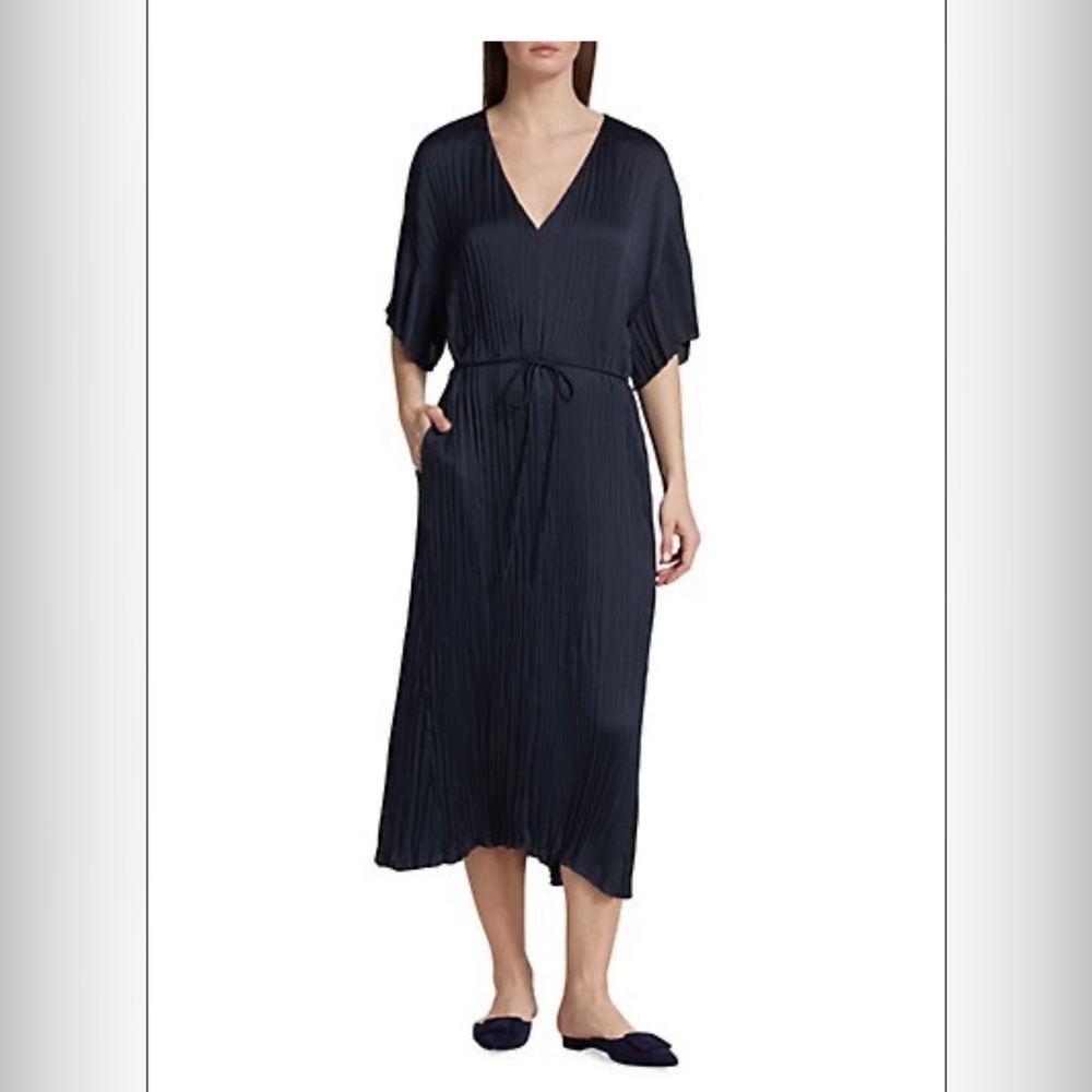 Vince Pleated V-Neck MIDI Dress